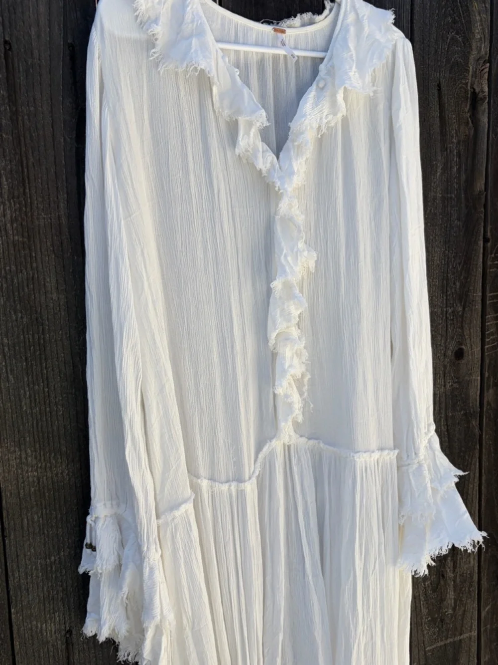 Free People White Boho Maxi Dress Medium Long Sleeve Ruffle Raw Hem Festival - Picture 2 of 10